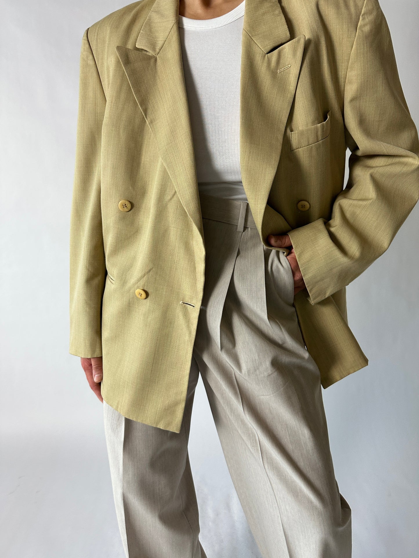 Oversized checked blazer | Olive beige