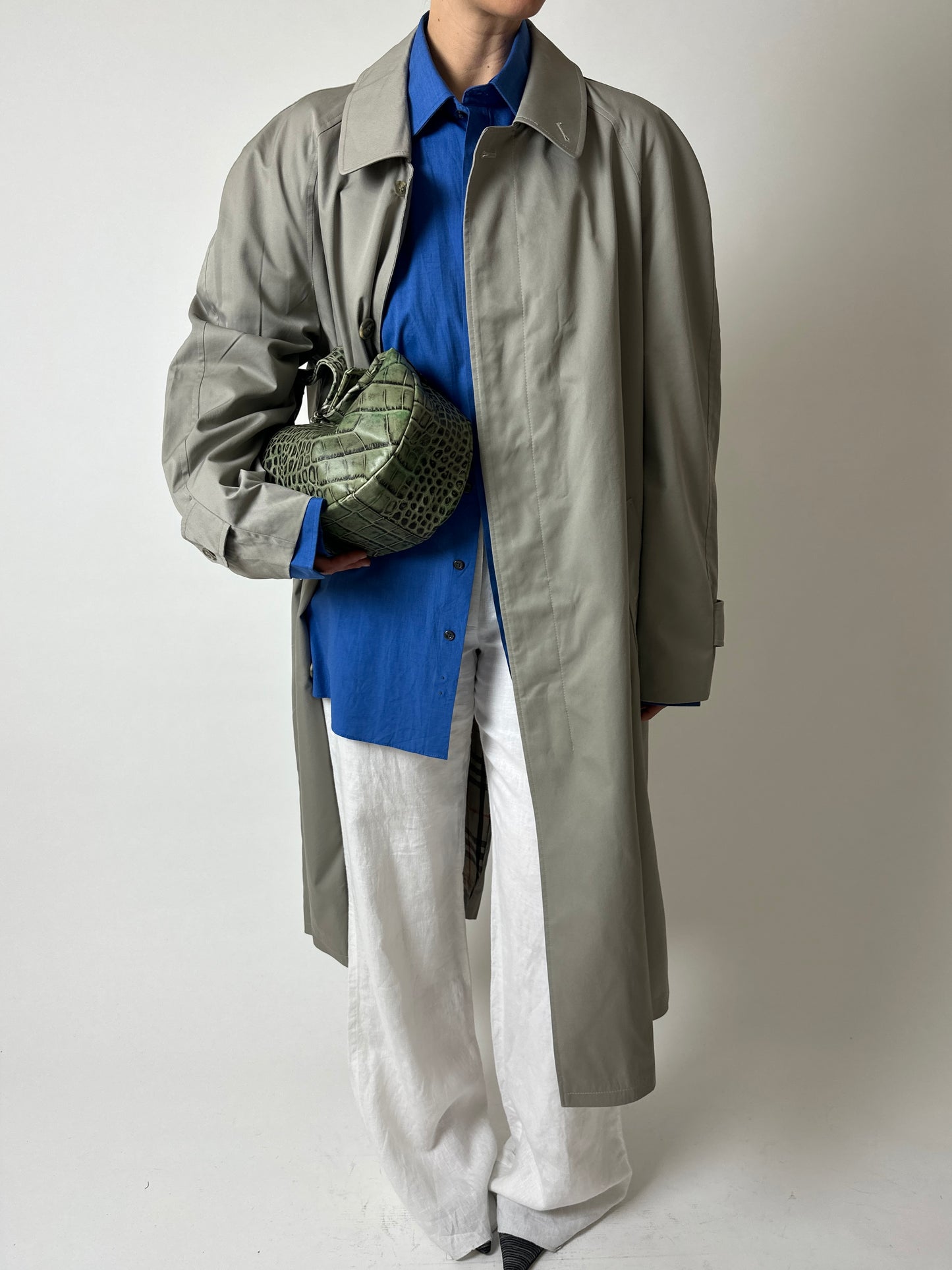 Long mac coat | Grey / beige