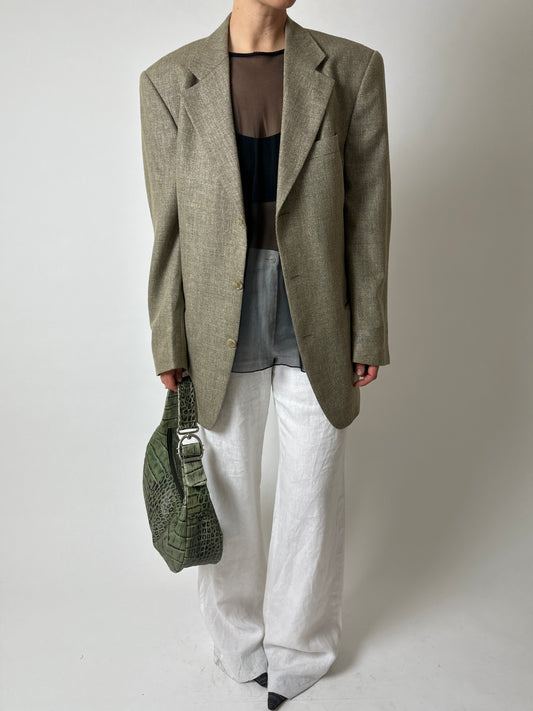 Oversized woven blazer | Beige / black
