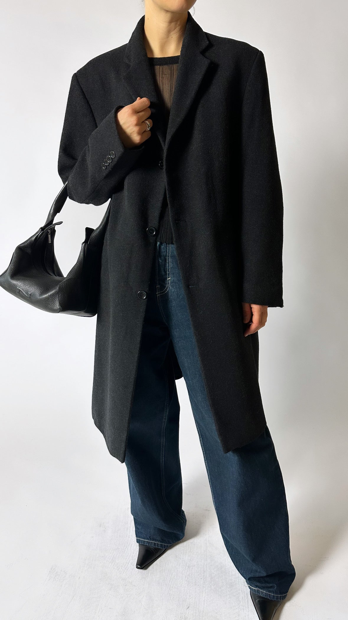 Oversized wool coat | Dark grey
