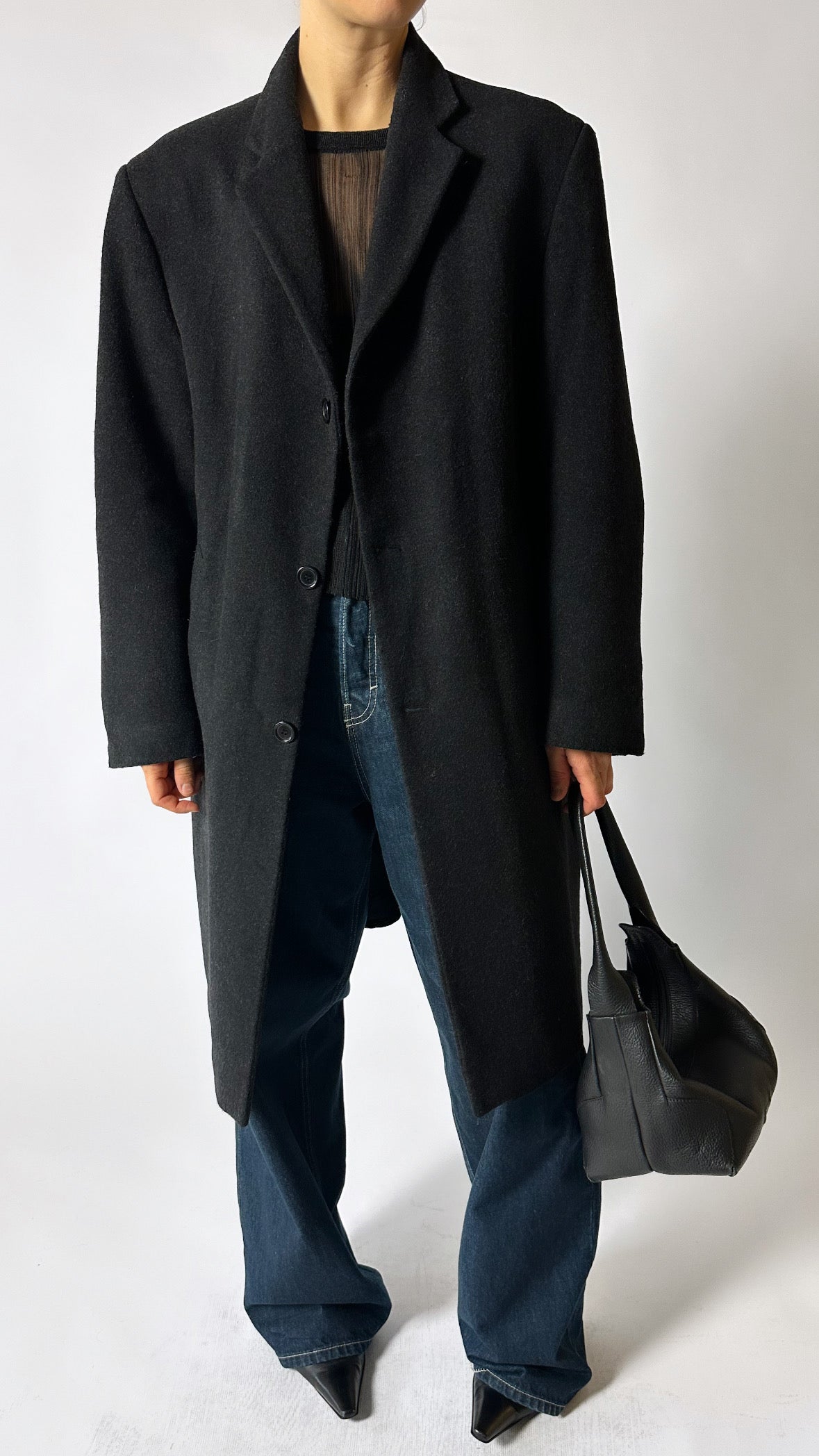 Oversized wool coat | Dark grey
