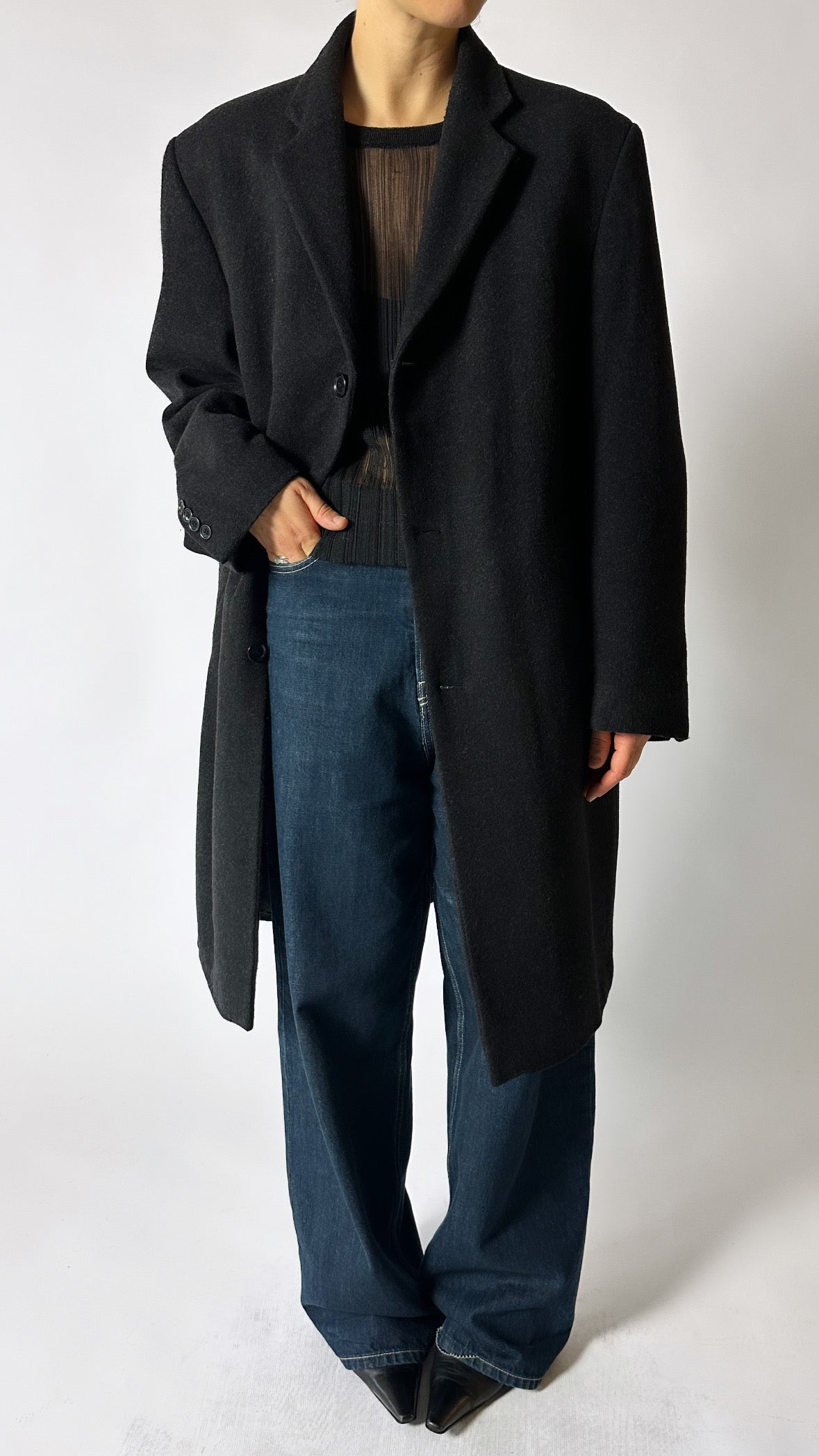 Oversized wool coat | Dark grey