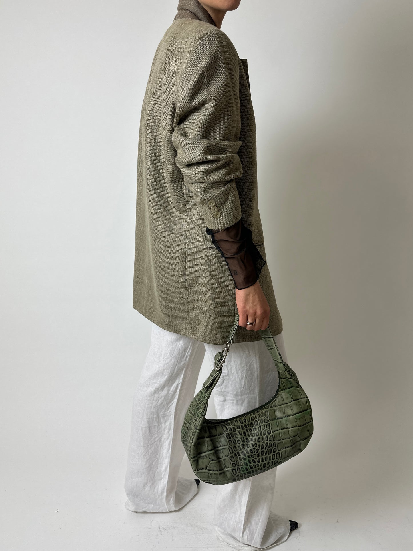 Oversized woven blazer | Beige / black