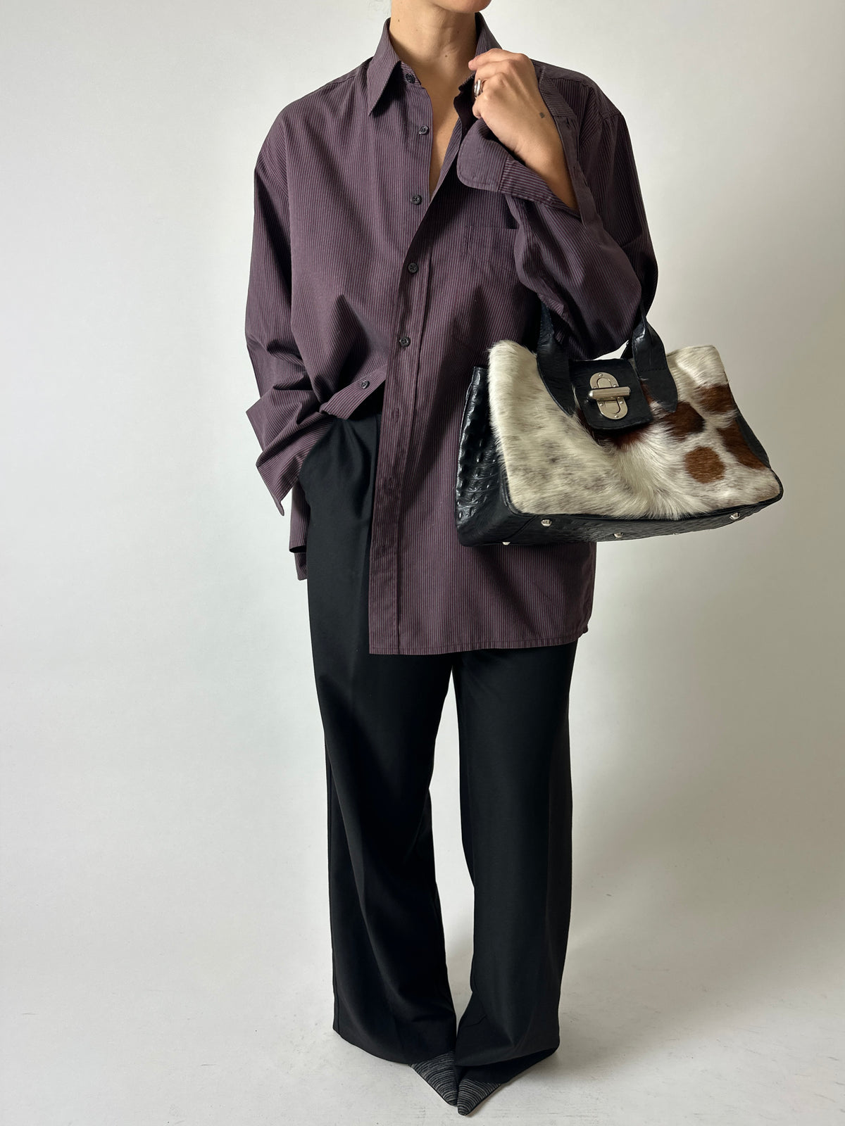 Relaxed fit striped shirt | Bordeaux / grey