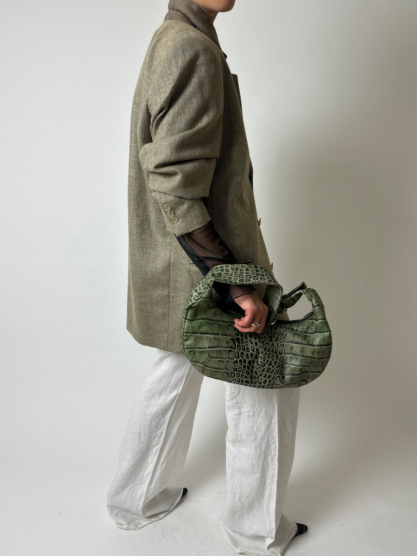 Oversized woven blazer | Beige / black