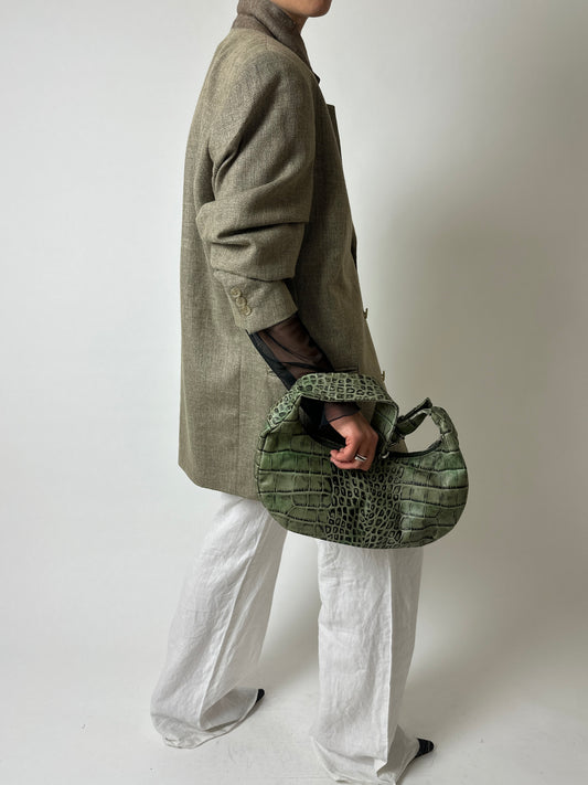 Oversized woven blazer | Beige / black