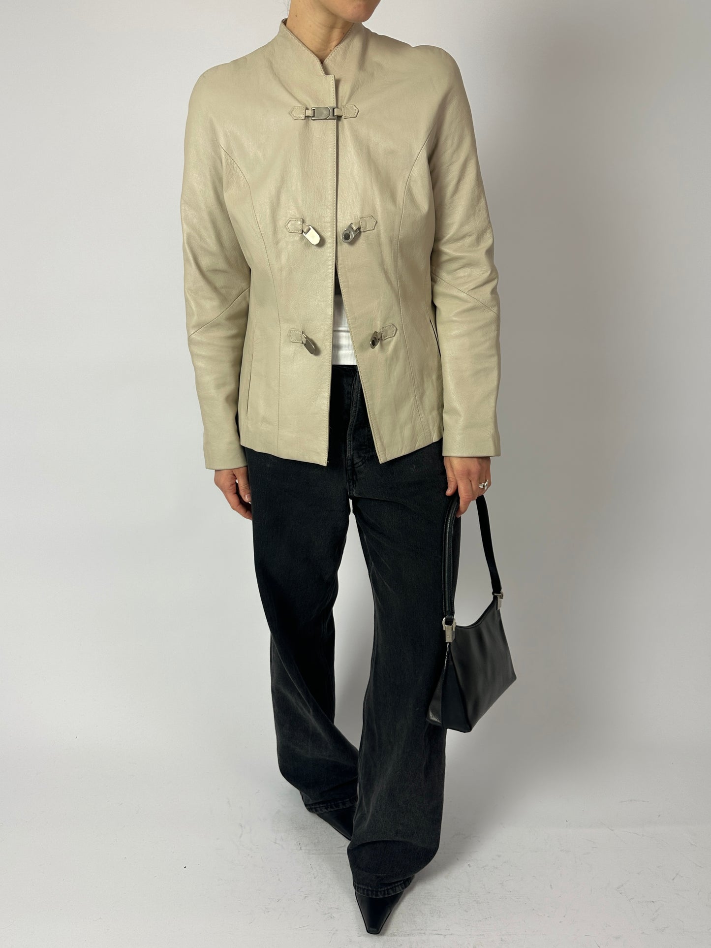 Leather fitted jacket | Stone