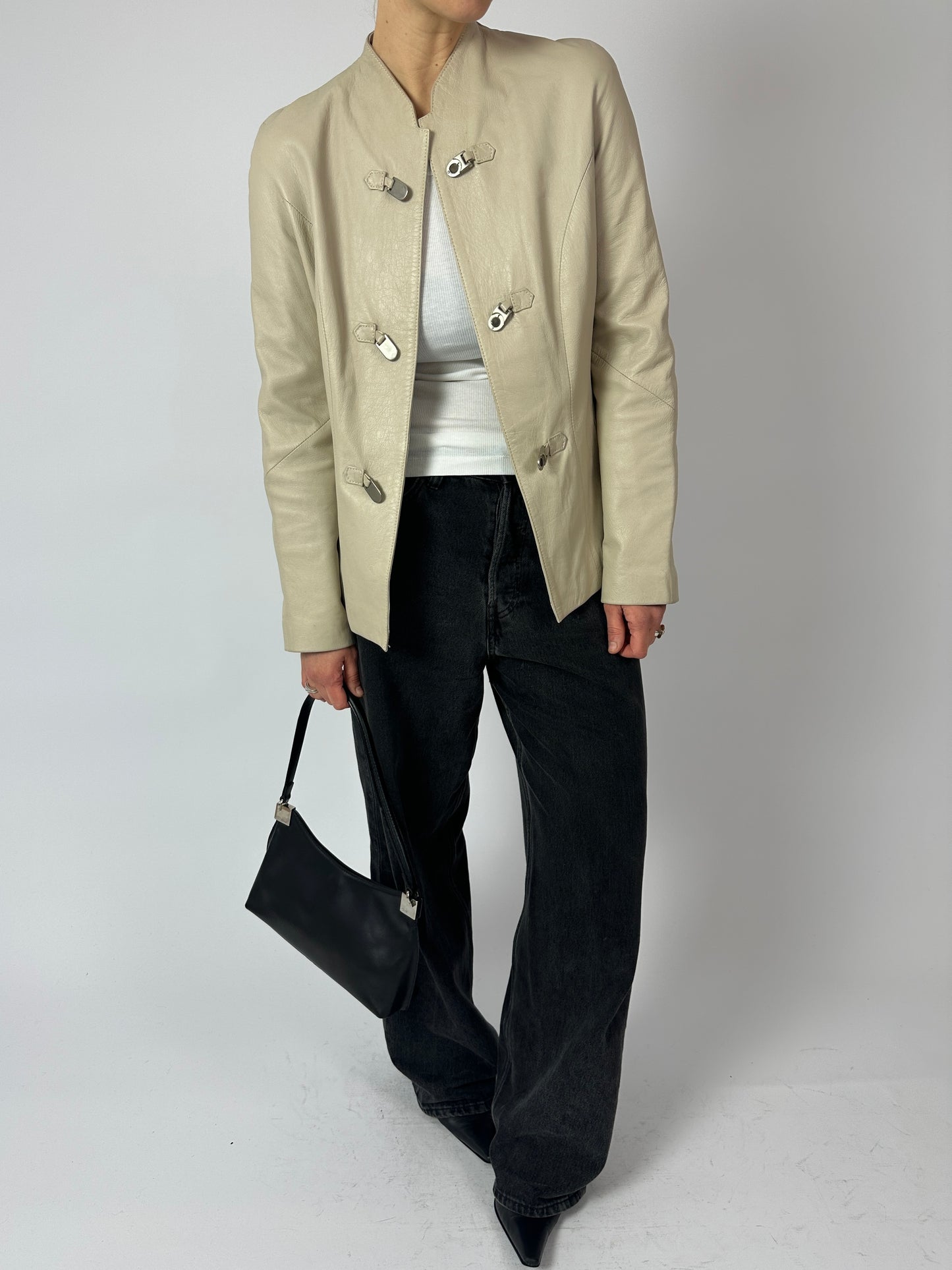 Leather fitted jacket | Stone