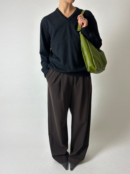 Wool v-neck jumper | Dark grey