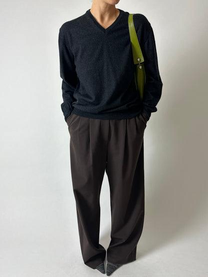 Wool v-neck jumper | Dark grey
