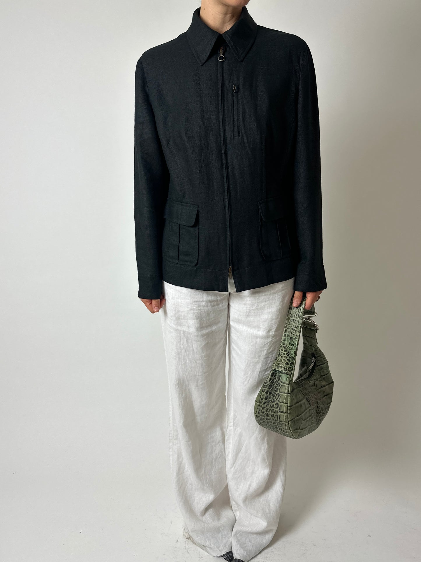 Linen zip jacket | Black