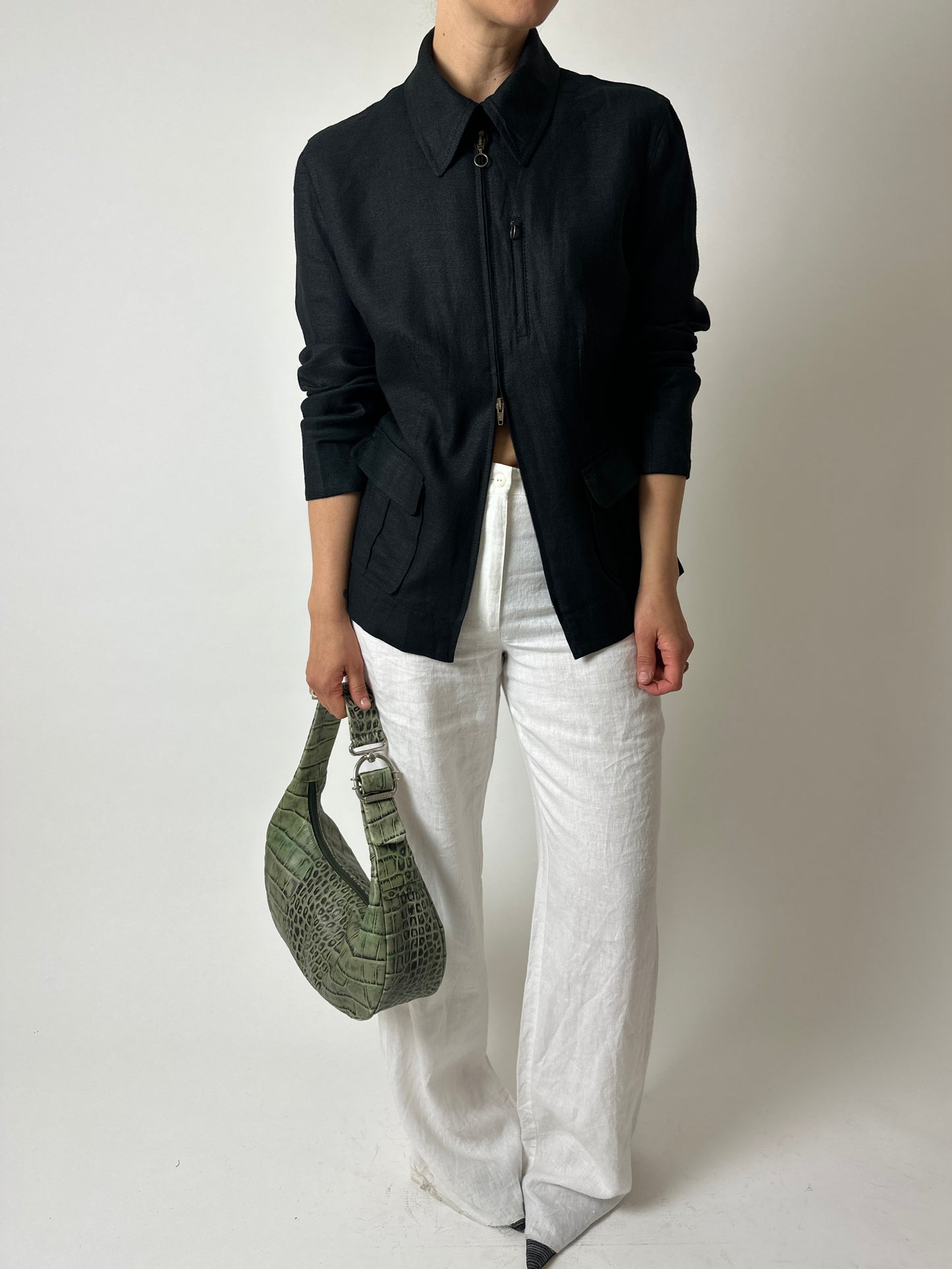 Linen zip jacket | Black