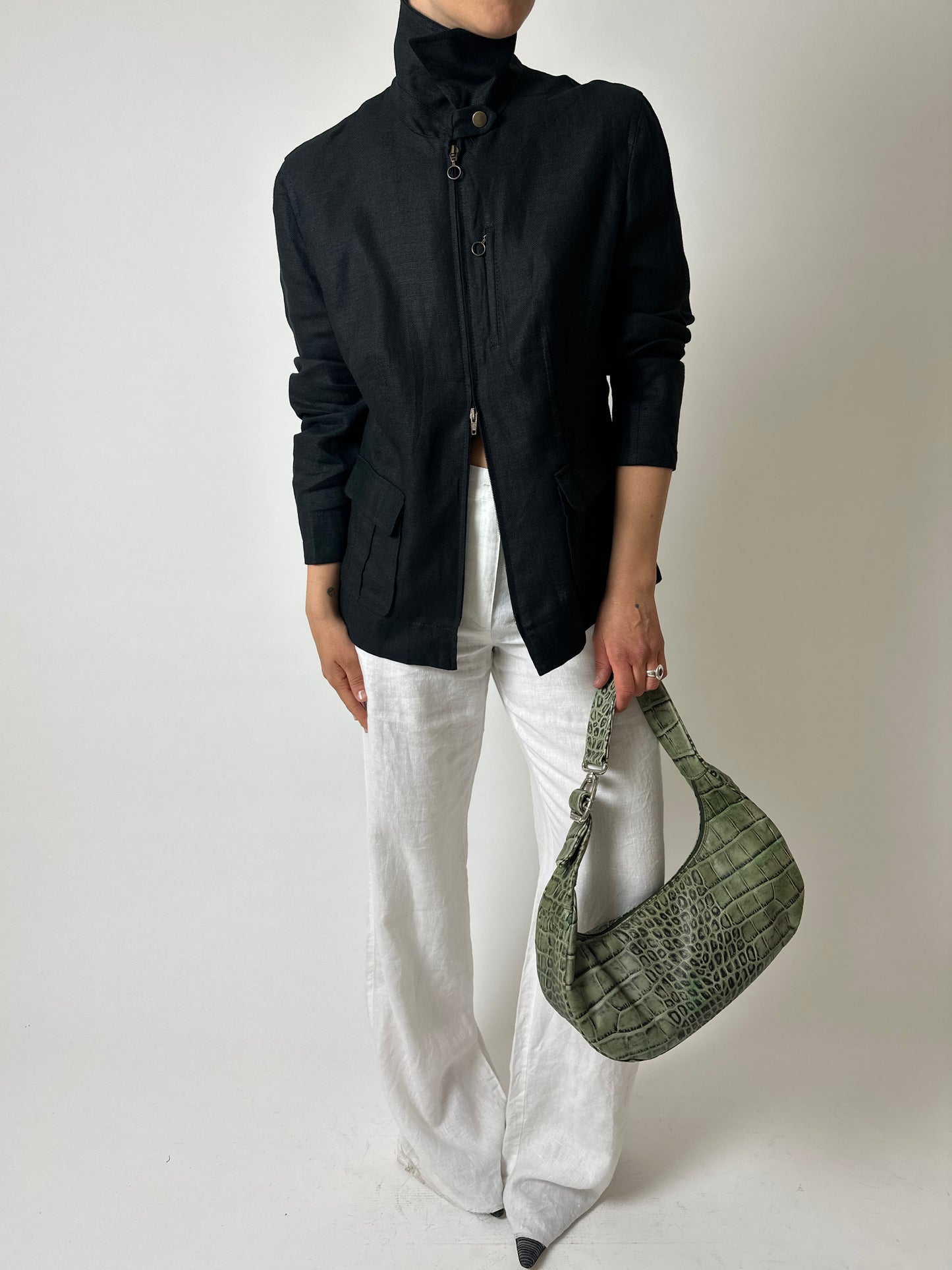 Linen zip jacket | Black