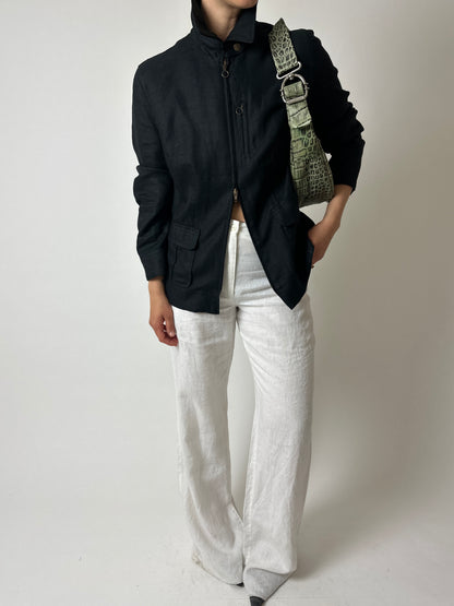 Linen zip jacket | Black