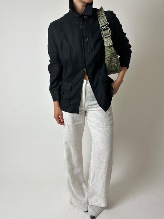 Linen zip jacket | Black