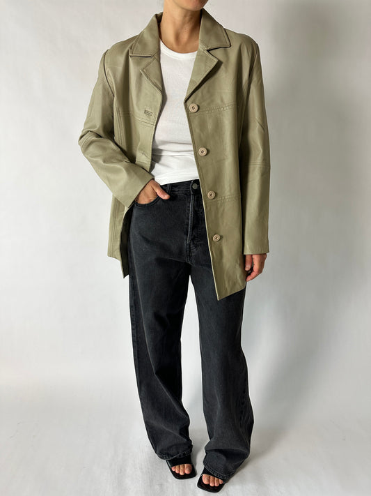 Minimal leather jacket | Green beige
