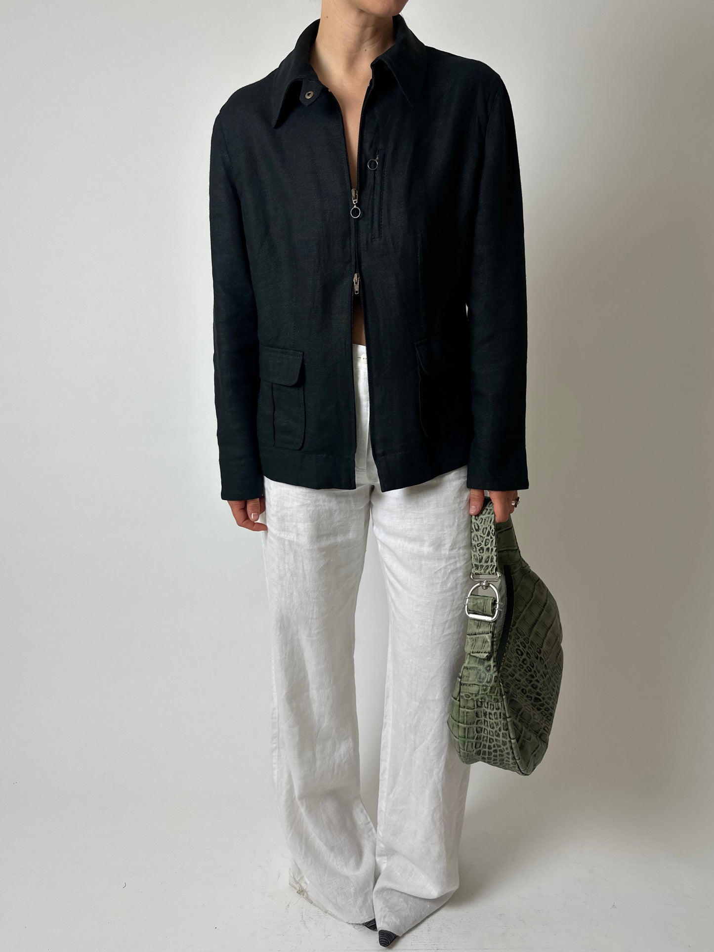 Linen zip jacket | Black