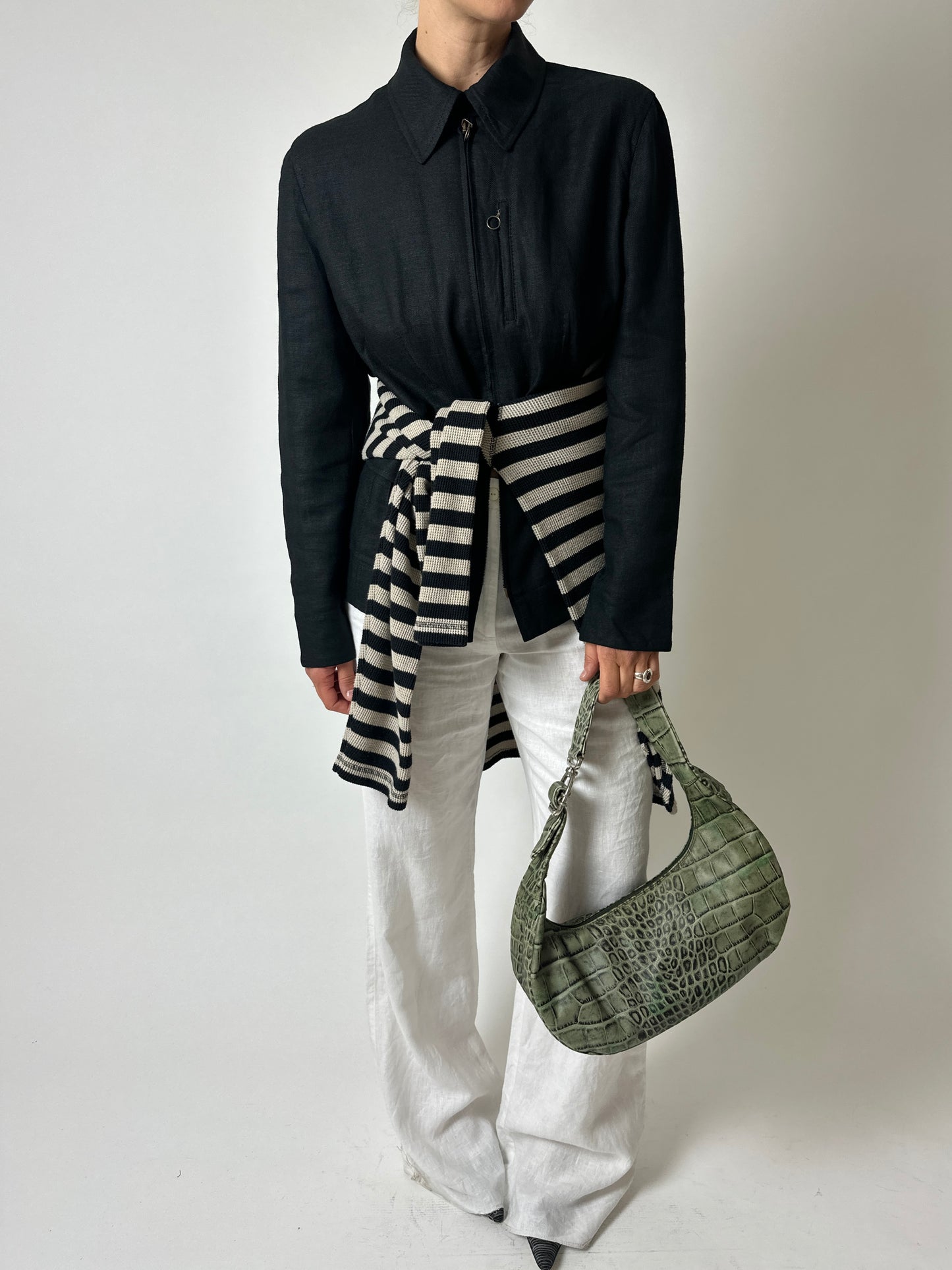 Linen zip jacket | Black