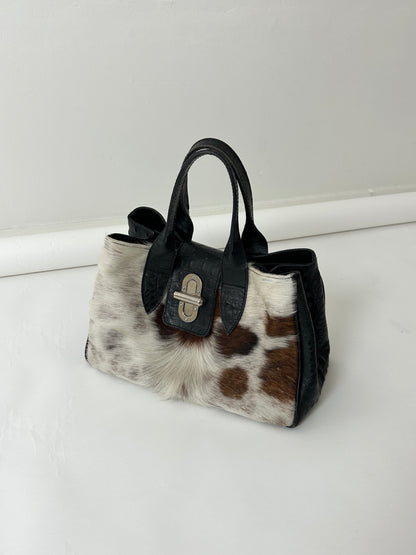 Cowhide & Croc-Embossed Leather Bag