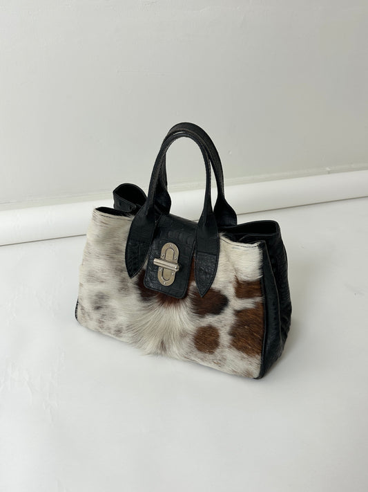 Cowhide & Croc-Embossed Leather Bag