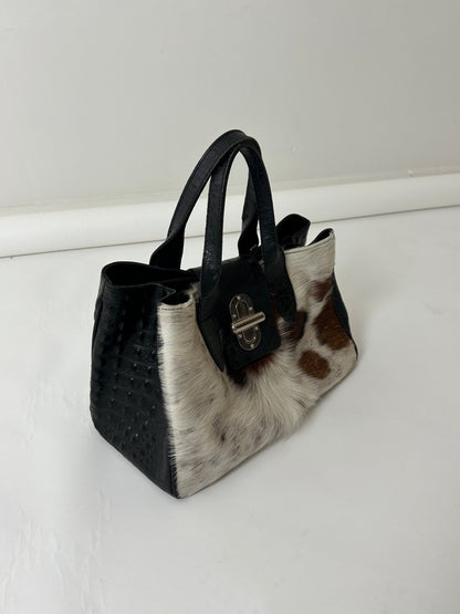 Cowhide & Croc-Embossed Leather Bag