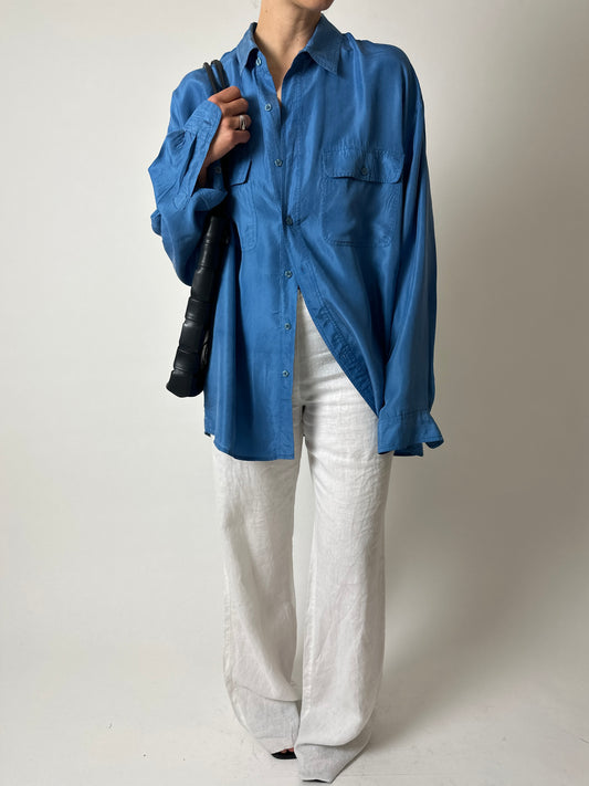Oversized silk shirt | Blue