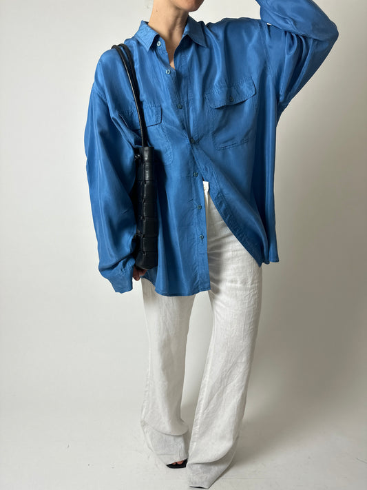 Oversized silk shirt | Blue