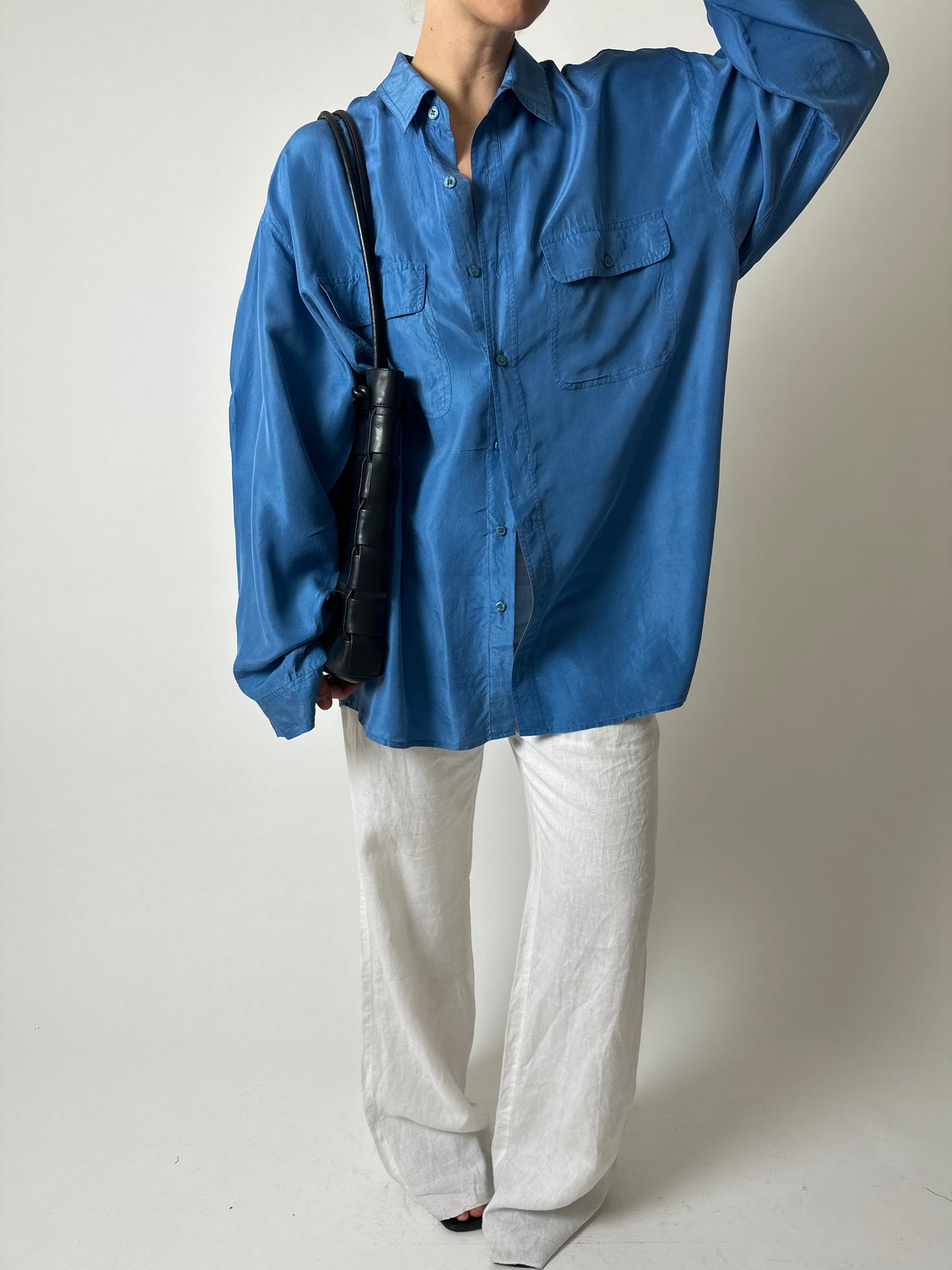 Oversized silk shirt | Blue