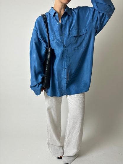 Oversized silk shirt | Blue