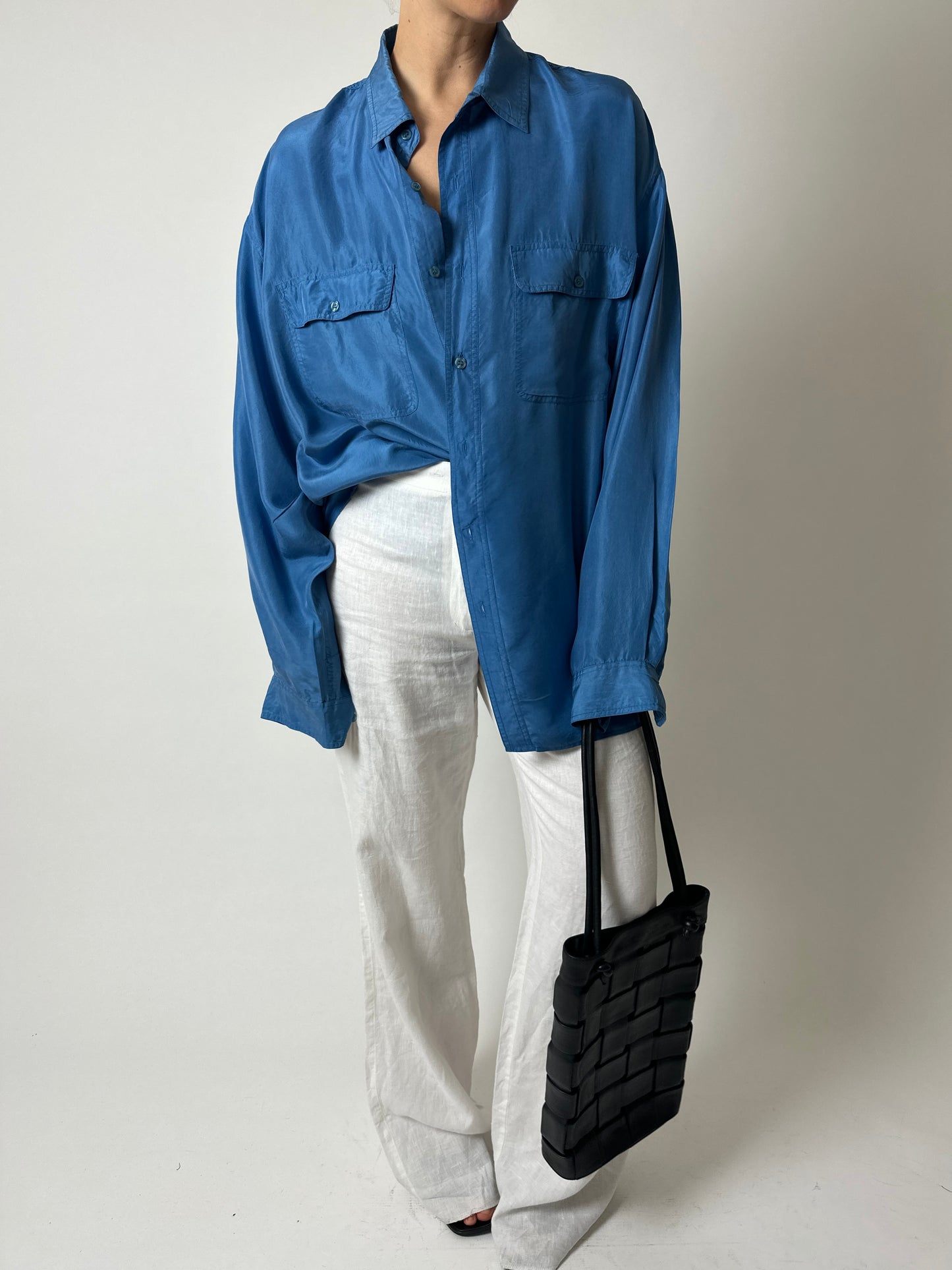 Oversized silk shirt | Blue