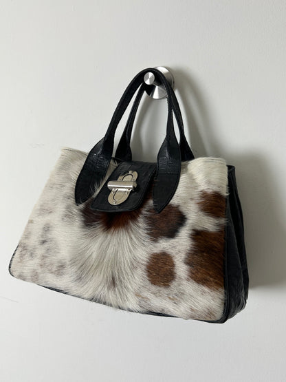 Cowhide & Croc-Embossed Leather Bag