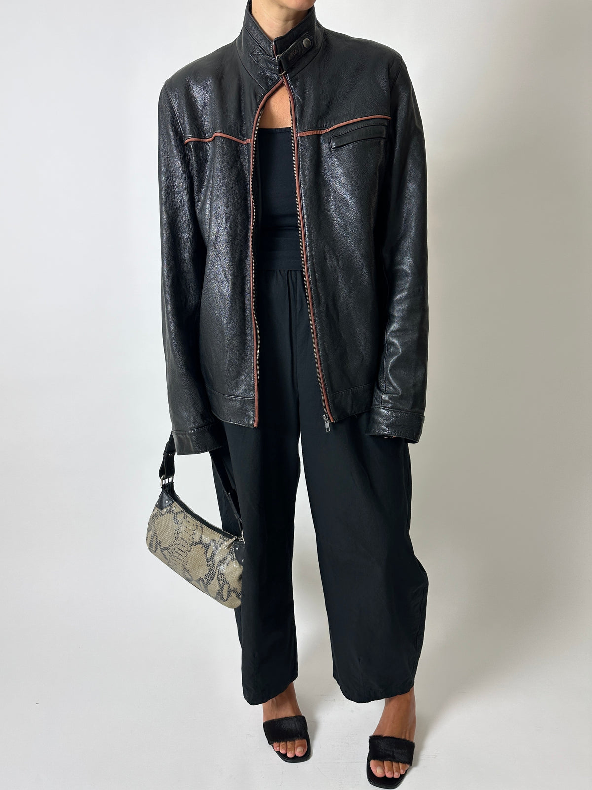 Leather zip coat | Black