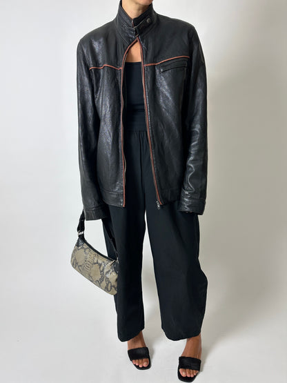 Leather zip coat | Black