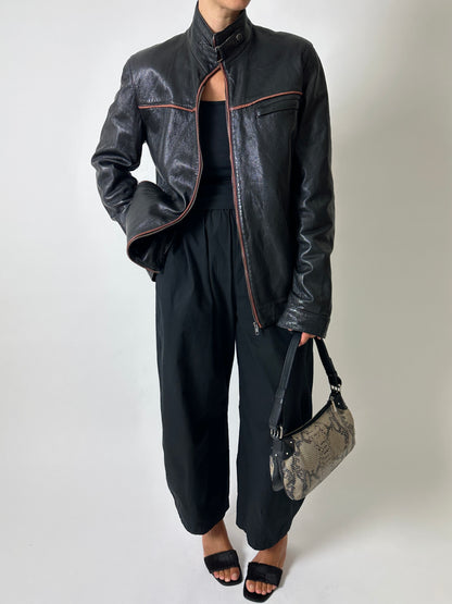 Leather zip coat | Black