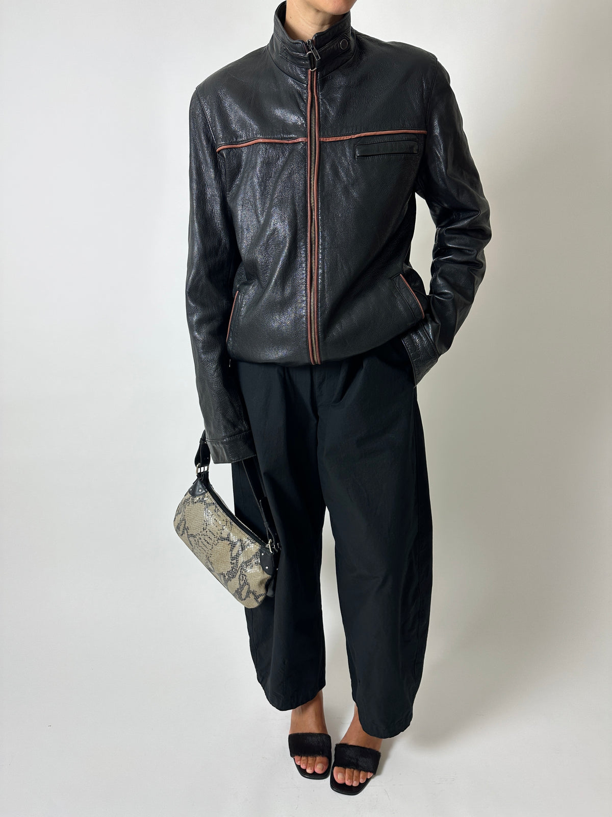 Leather zip coat | Black