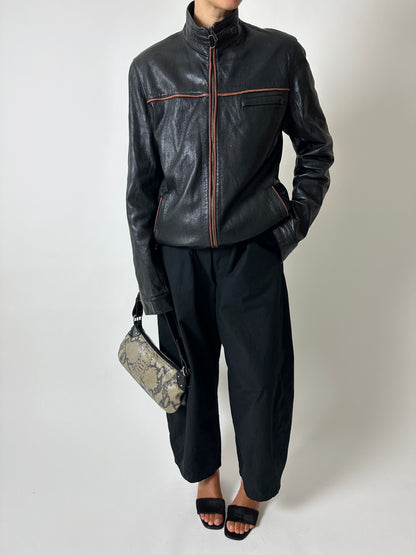 Leather zip coat | Black