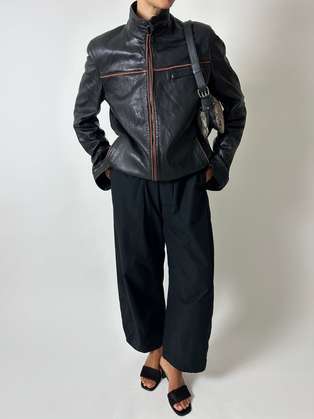 Leather zip coat | Black