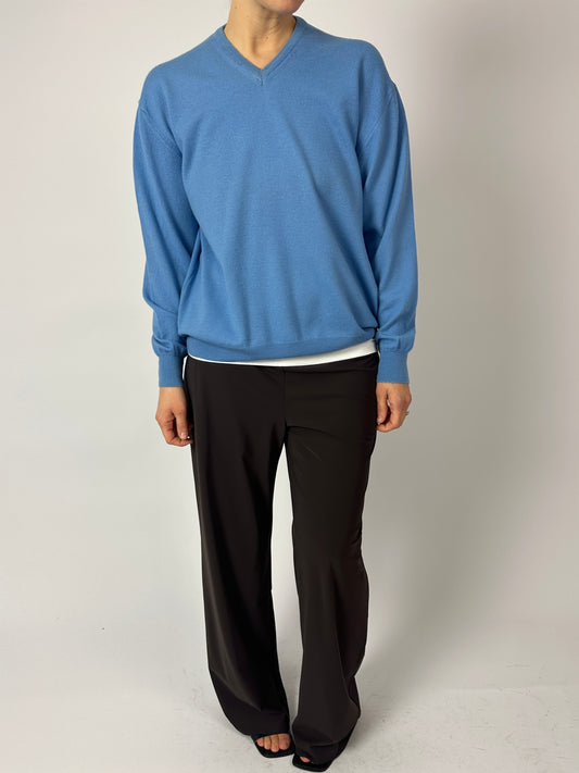 Wool blend v-neck sweater | Light Blue