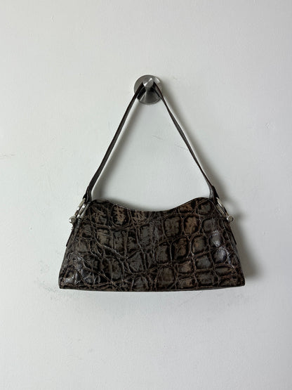 Croc embossed leather bag | Brown / grey