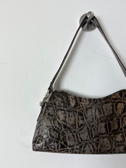 Croc embossed leather bag | Brown / grey