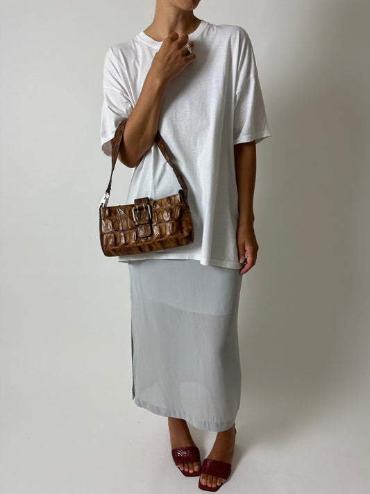 Croc embossed leather bag | Amber brown