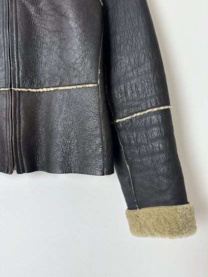 Fitted shearling jacket | Dark brown