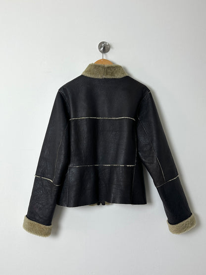 Fitted shearling jacket | Dark brown
