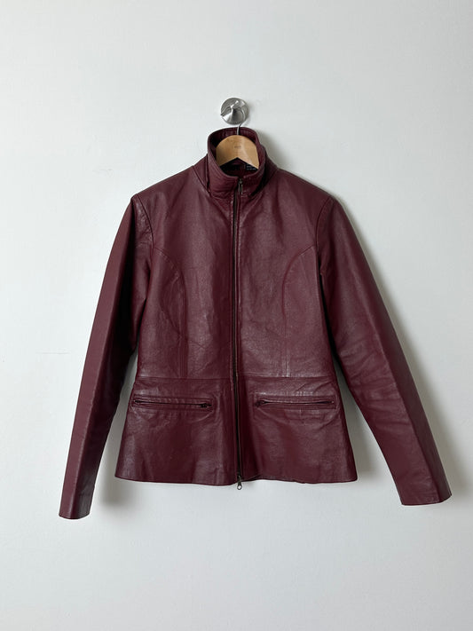 Fitted leather jacket | Burgundy