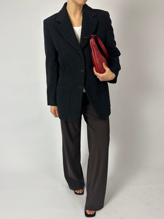 Fleece wool blazer jacket | Black