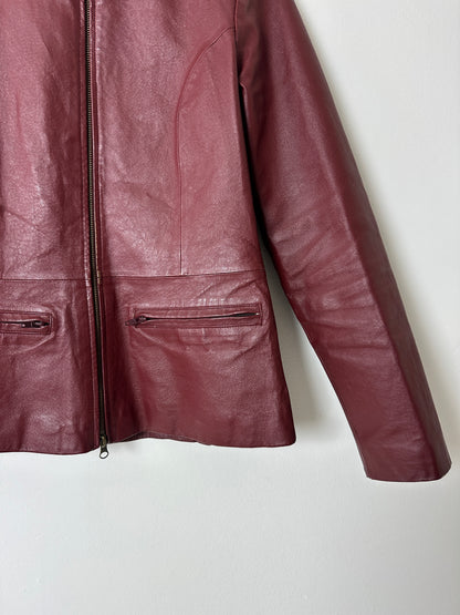 Fitted leather jacket | Burgundy