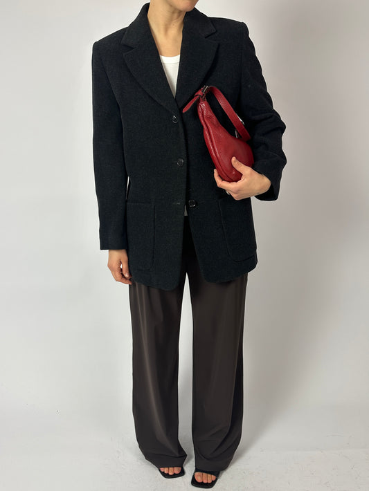 Fleece wool blazer jacket | Black