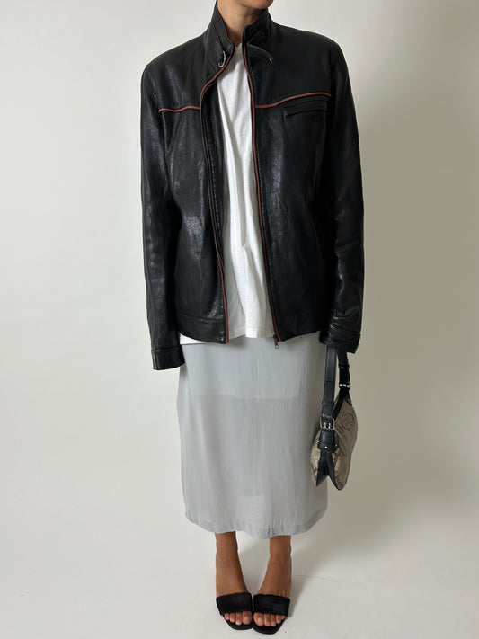 Leather zip coat | Black