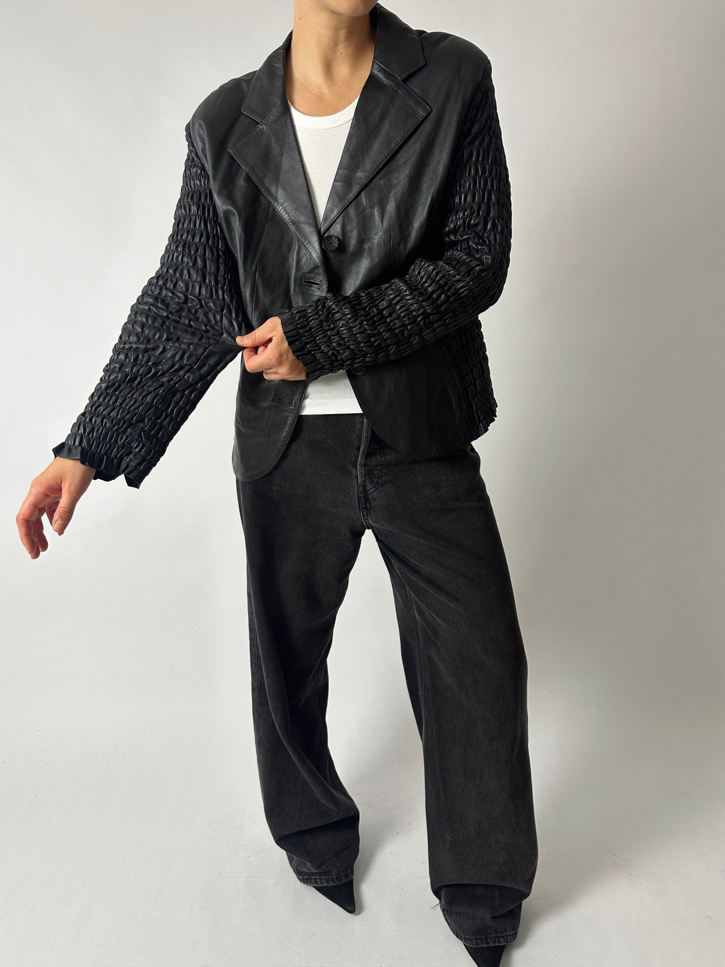 Leather detailed blazer | Black