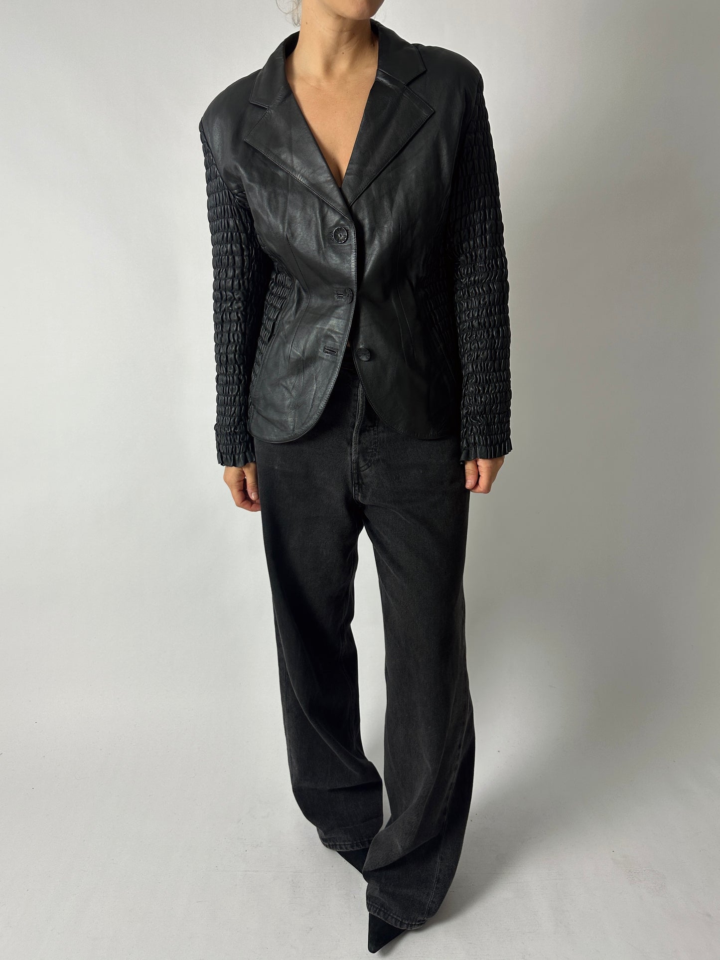 Leather detailed blazer | Black